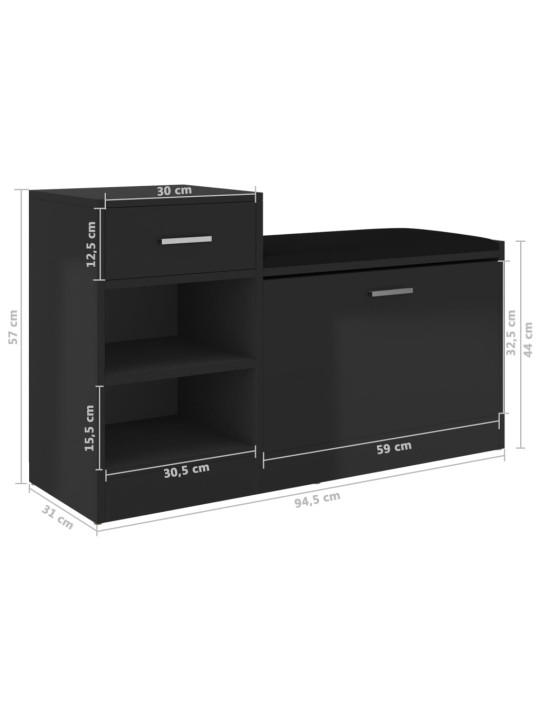 Lavice s botníkem černá vysoký lesk 94,5x31x57 cm kompozit