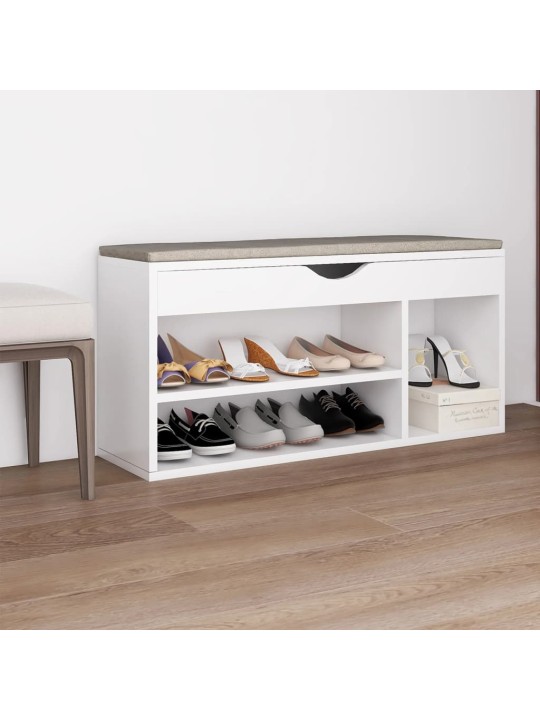 Lavice s botníkem a poduškou bílá 104x30x49 cm kompozitní dřevo