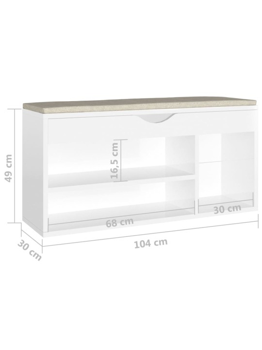 Lavice s botníkem a poduškou bílá lesklá 104x30x49 cm kompozit