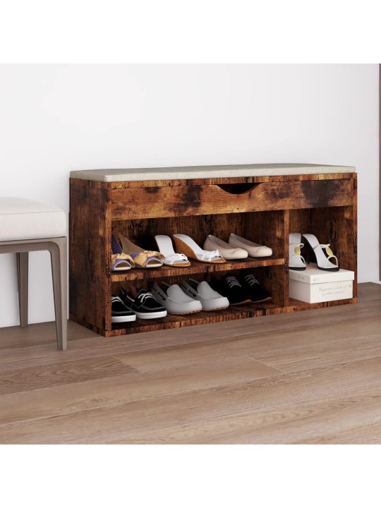 Lavice s botníkem a poduškou kouřový dub 104x30x49 cm kompozit