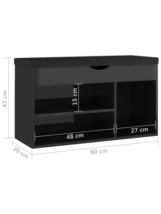 Lavice s botníkem a poduškou černá lesklá 80x30x47 cm kompozit