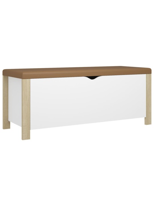 Úložný box s poduškou bílý a dub sonoma 105x40x45cm dřevotříska