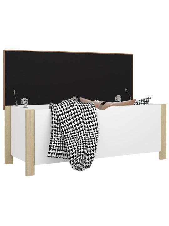 Úložný box s poduškou bílý a dub sonoma 105x40x45cm dřevotříska