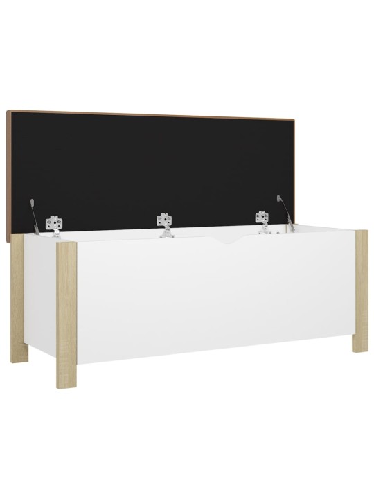 Úložný box s poduškou bílý a dub sonoma 105x40x45cm dřevotříska
