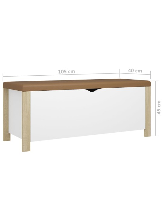 Úložný box s poduškou bílý a dub sonoma 105x40x45cm dřevotříska
