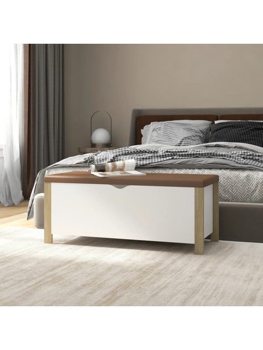 Úložný box s poduškou bílý a dub sonoma 105x40x45cm dřevotříska