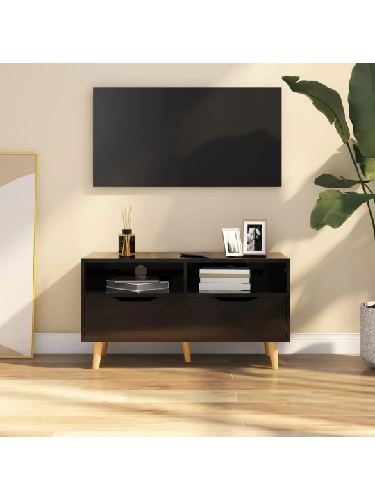 TV skříňka černá vysoký lesk 90 x 40 x 48,5 cm kompozitní dřevo