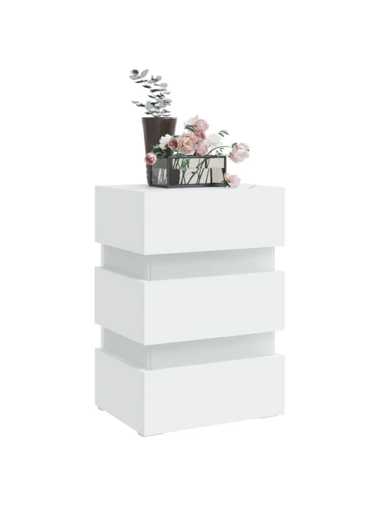 Noční stolek s LED bílý 45 x 35 x 67 cm kompozitní dřevo