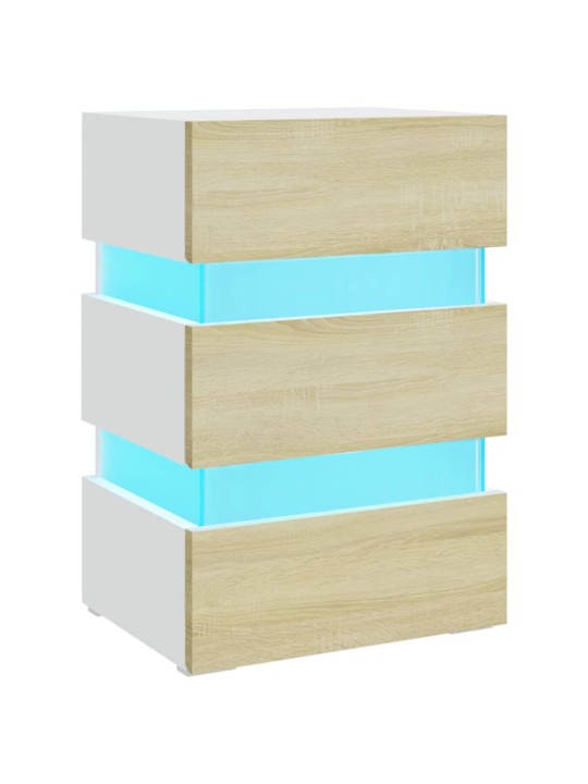 Noční stolek s LED bílý a dub sonoma 45 x 35 x 67 cm kompozit
