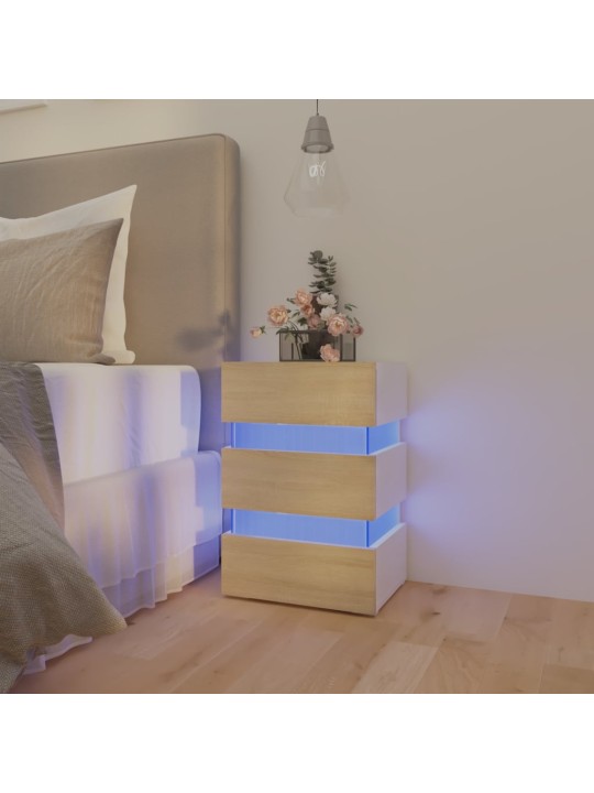 Noční stolek s LED bílý a dub sonoma 45 x 35 x 67 cm kompozit