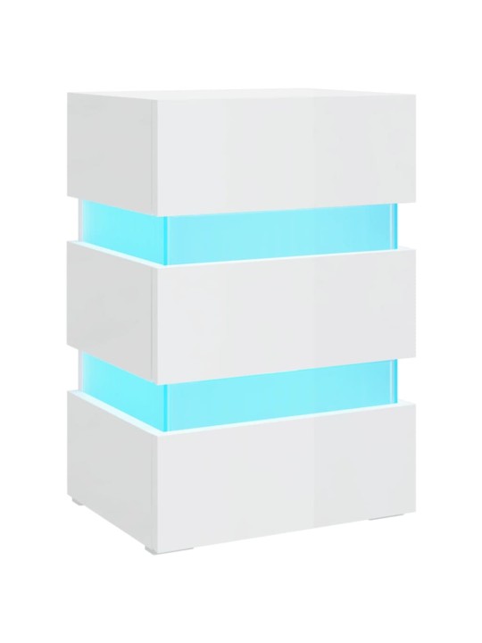 Noční stolek s LED lesklý bílý 45 x 35 x 67 cm kompozitní dřevo