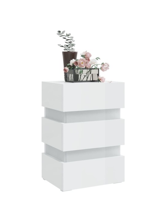 Noční stolek s LED lesklý bílý 45 x 35 x 67 cm kompozitní dřevo