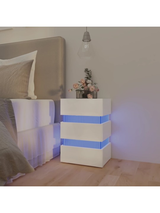 Noční stolek s LED lesklý bílý 45 x 35 x 67 cm kompozitní dřevo