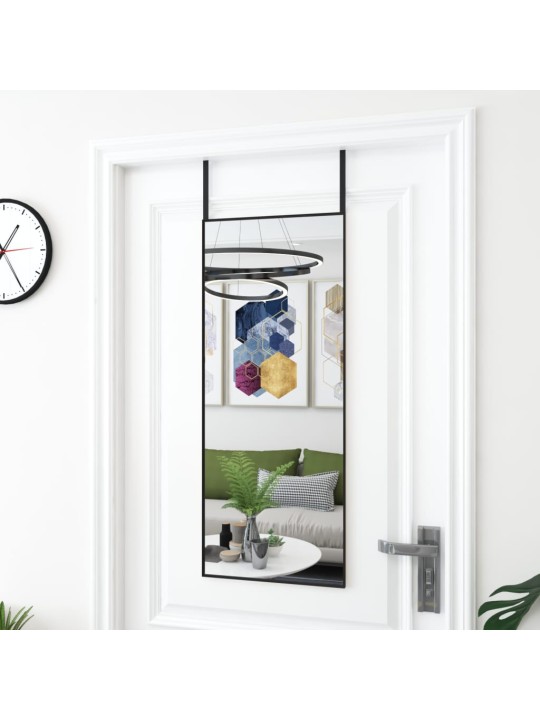 Zrcadlo na dveře černé 40 x 100 cm sklo a hliník