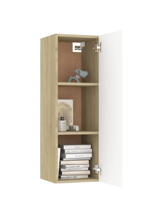 TV stolek bílý a dub sonoma 30,5x30x90 cm kompozitní dřevo