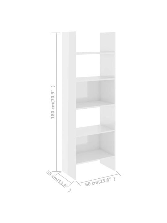 Knihovna bílá s vysokým leskem 60x35x180 cm kompozitní dřevo