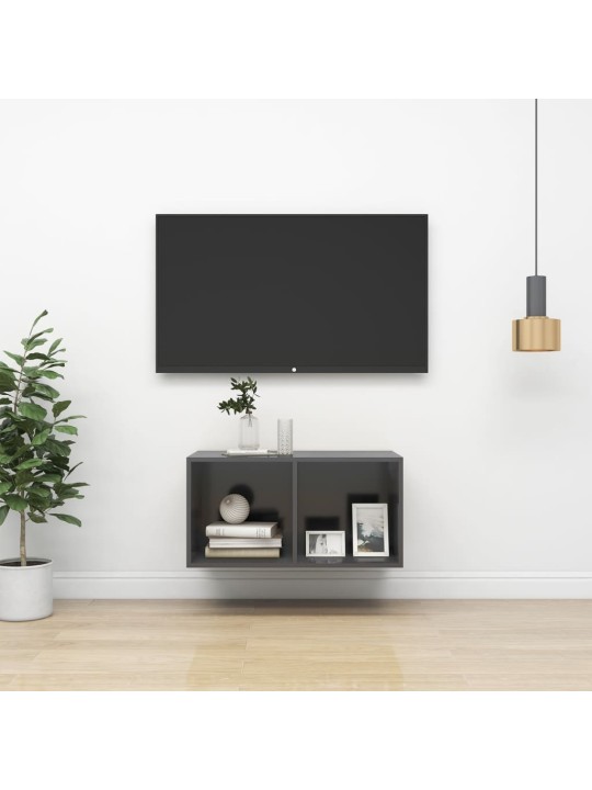 Nástěnná TV skříňka šedá 37 x 37 x 72 cm kompozitní dřevo