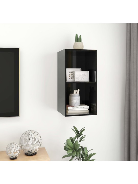 Nástěnná TV skříňka černá lesklá 37x37x72 cm kompozitní dřevo