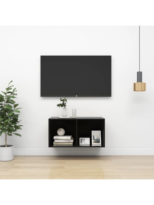 Nástěnná TV skříňka černá lesklá 37x37x72 cm kompozitní dřevo