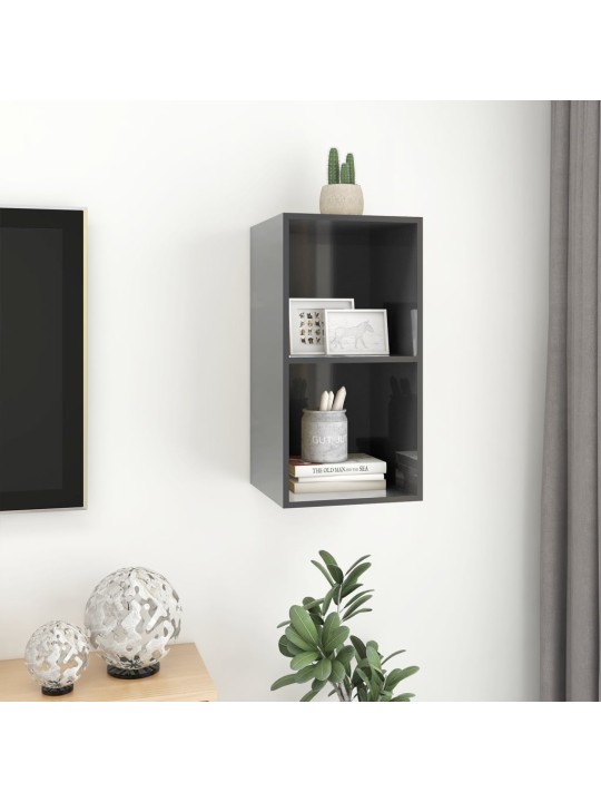 Nástěnná TV skříňka šedá lesklá 37x37x72 cm kompozitní dřevo