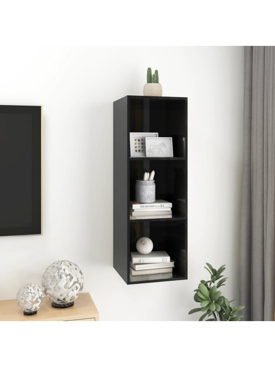 Nástěnná TV skříňka černá vysoký lesk 37x37x107 cm dřevotříska