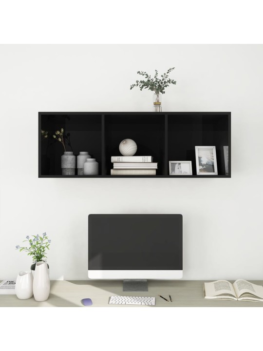 Nástěnná TV skříňka černá vysoký lesk 37x37x107 cm dřevotříska