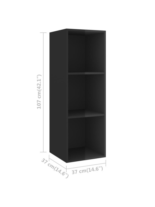 Nástěnná TV skříňka černá vysoký lesk 37x37x107 cm dřevotříska