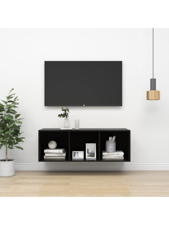 Nástěnná TV skříňka černá vysoký lesk 37x37x107 cm dřevotříska