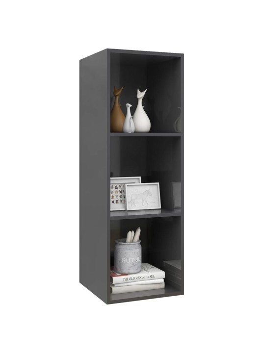Nástěnná TV skříňka šedá vysoký lesk 37x37x107 cm dřevotříska