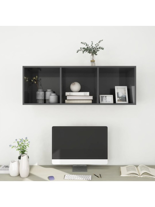 Nástěnná TV skříňka šedá vysoký lesk 37x37x107 cm dřevotříska