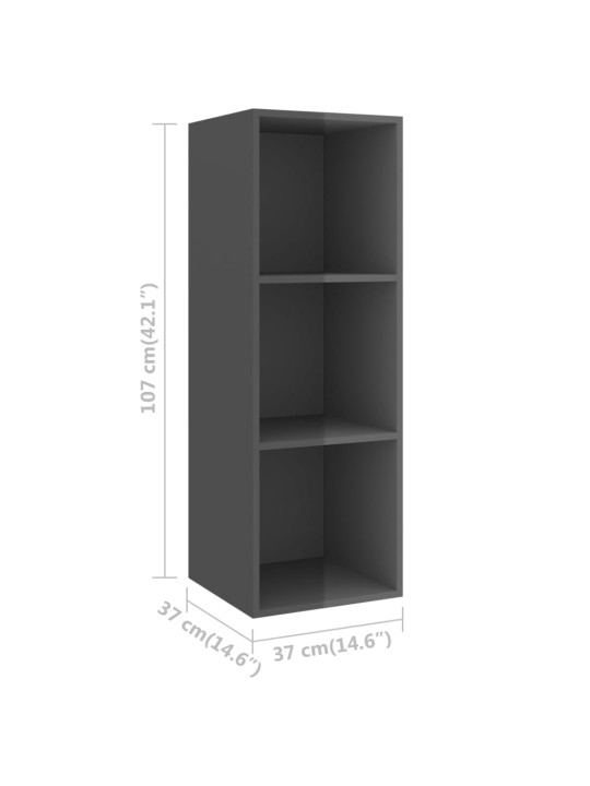 Nástěnná TV skříňka šedá vysoký lesk 37x37x107 cm dřevotříska