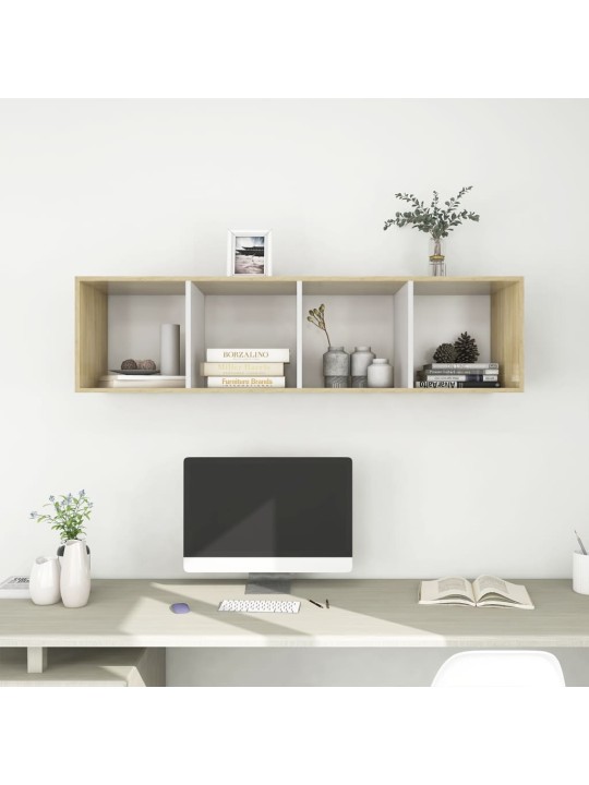Nástěnná TV skříňka dub sonoma a bílá 37x37x142,5cm dřevotříska