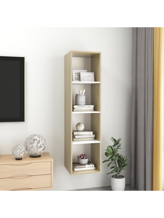 Nástěnná TV skříňka dub sonoma a bílá 37x37x142,5cm dřevotříska