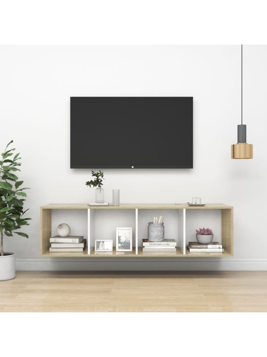 Nástěnná TV skříňka dub sonoma a bílá 37x37x142,5cm dřevotříska