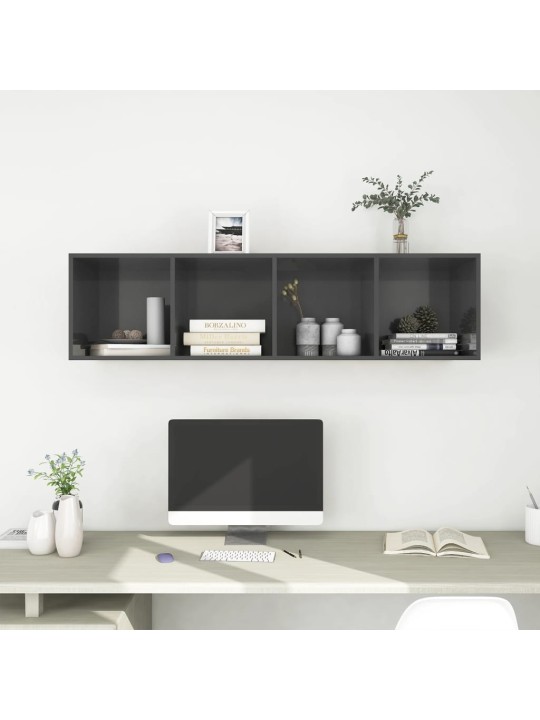 Nástěnná TV skříňka šedá vysoký lesk 37x37x142,5 cm dřevotříska
