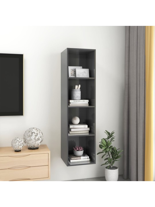 Nástěnná TV skříňka šedá vysoký lesk 37x37x142,5 cm dřevotříska