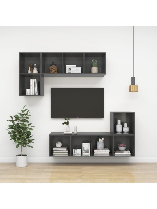 Nástěnná TV skříňka šedá vysoký lesk 37x37x142,5 cm dřevotříska