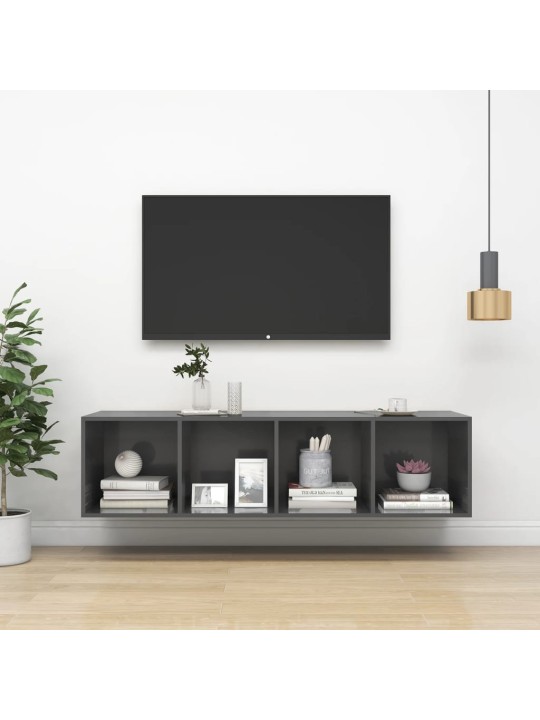 Nástěnná TV skříňka šedá vysoký lesk 37x37x142,5 cm dřevotříska