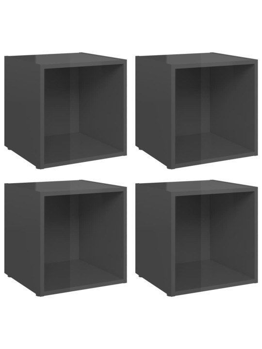 TV stolky 4 ks šedé vysoký lesk 37x35x37 cm kompozitní dřevo