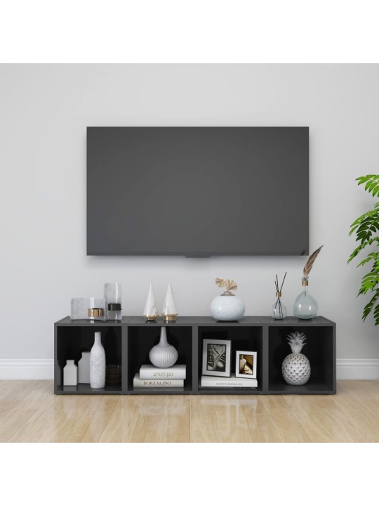 TV stolky 4 ks šedé vysoký lesk 37x35x37 cm kompozitní dřevo