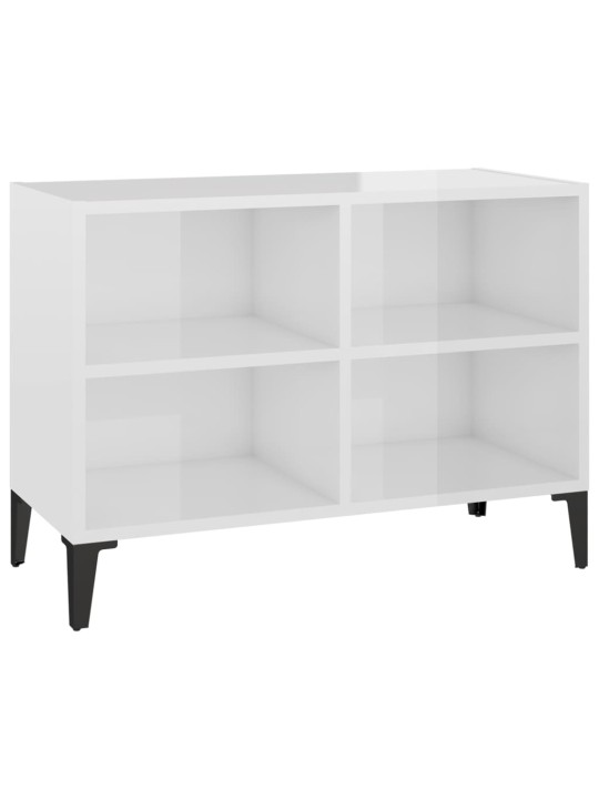 TV stolek s kovovými nohami bílý vysoký lesk 69,5 x 30 x 50 cm