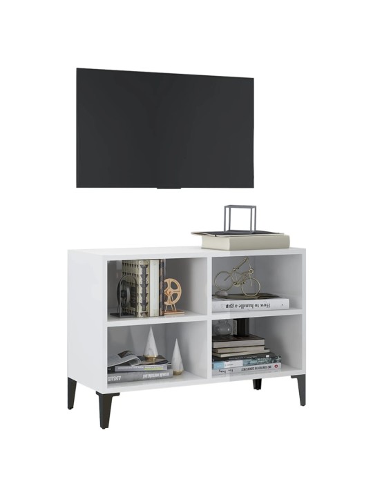 TV stolek s kovovými nohami bílý vysoký lesk 69,5 x 30 x 50 cm