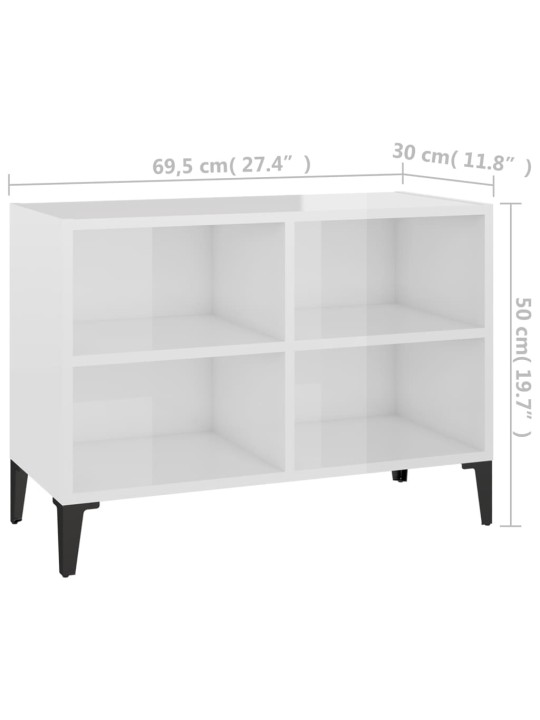 TV stolek s kovovými nohami bílý vysoký lesk 69,5 x 30 x 50 cm