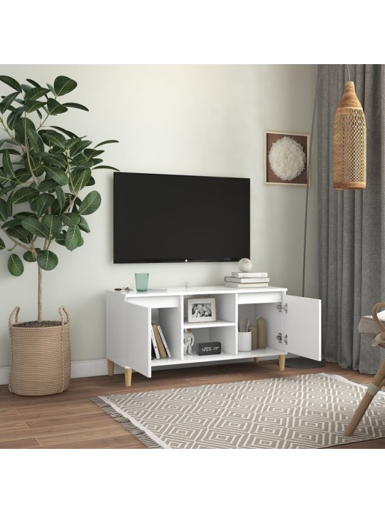 TV skříňka s nohami z masivního dřeva bílá 103,5 x 35 x 50 cm