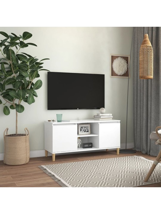 TV skříňka s nohami z masivního dřeva bílá 103,5 x 35 x 50 cm