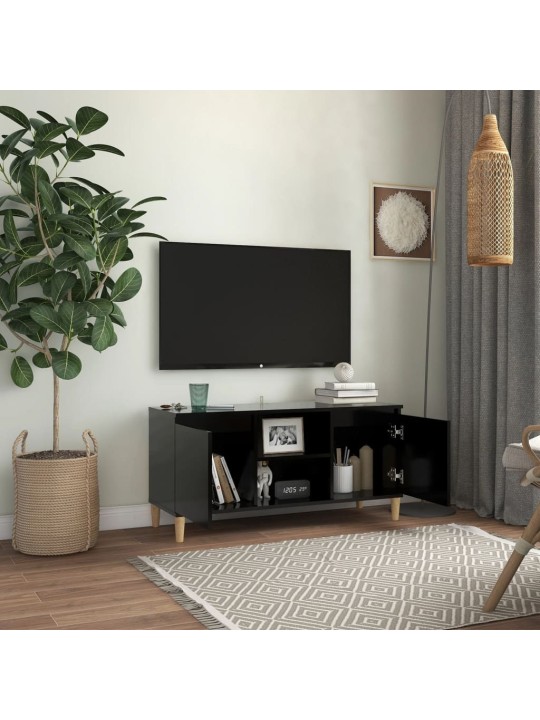 TV skříňka s nohami z masivního dřeva černá 103,5 x 35 x 50 cm