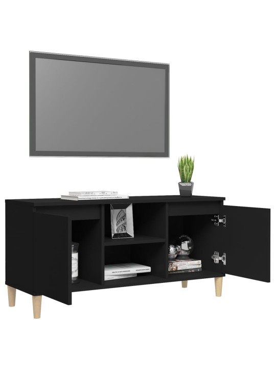 TV skříňka s nohami z masivního dřeva černá 103,5 x 35 x 50 cm