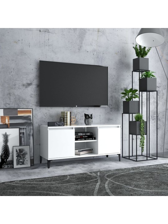 TV stolek s kovovými nohami bílý 103,5 x 35 x 50 cm