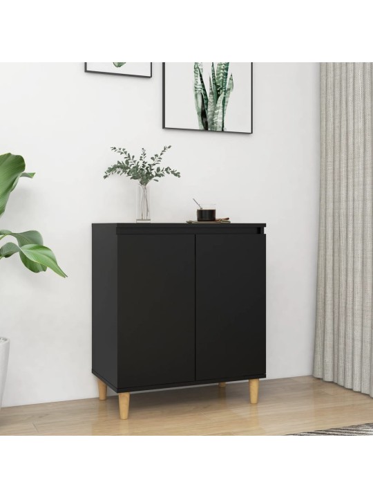 Příborník s dřevěnými nohami černý 60x35x70 cm kompozitní dřevo