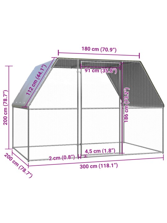Venkovní klec pro kuřata 3 x 2 x 2 m pozinkovaná ocel